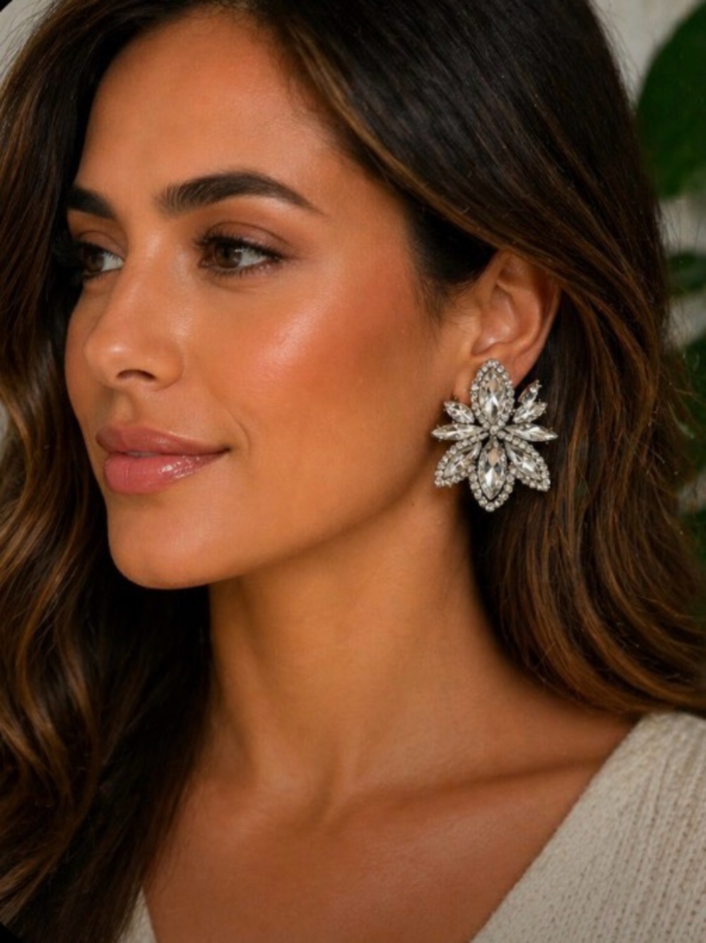 Crystal Floral Statement Earrings